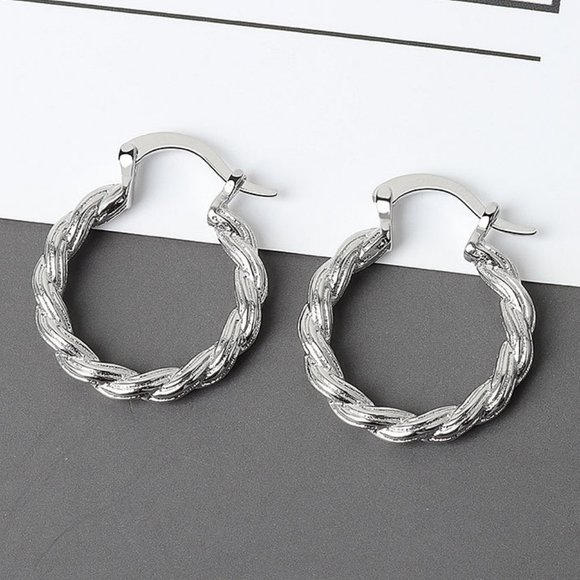 #NEW 925 Sterling Silver Round Braided Hoop Earrings - Picture 1 of 6
